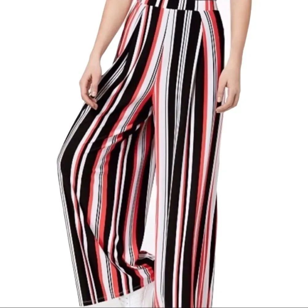 High Rise Wide Leg Vertical Stripe Pants | Red Black White Large NWT